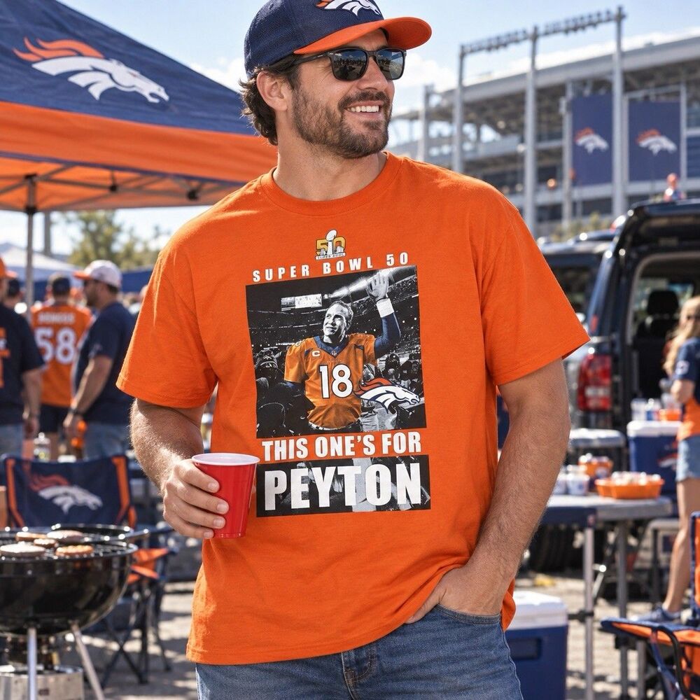 NWT Majestic Peyton Manning Super Bowl 50 Denver Broncos T-Shirt XL Orange 2016